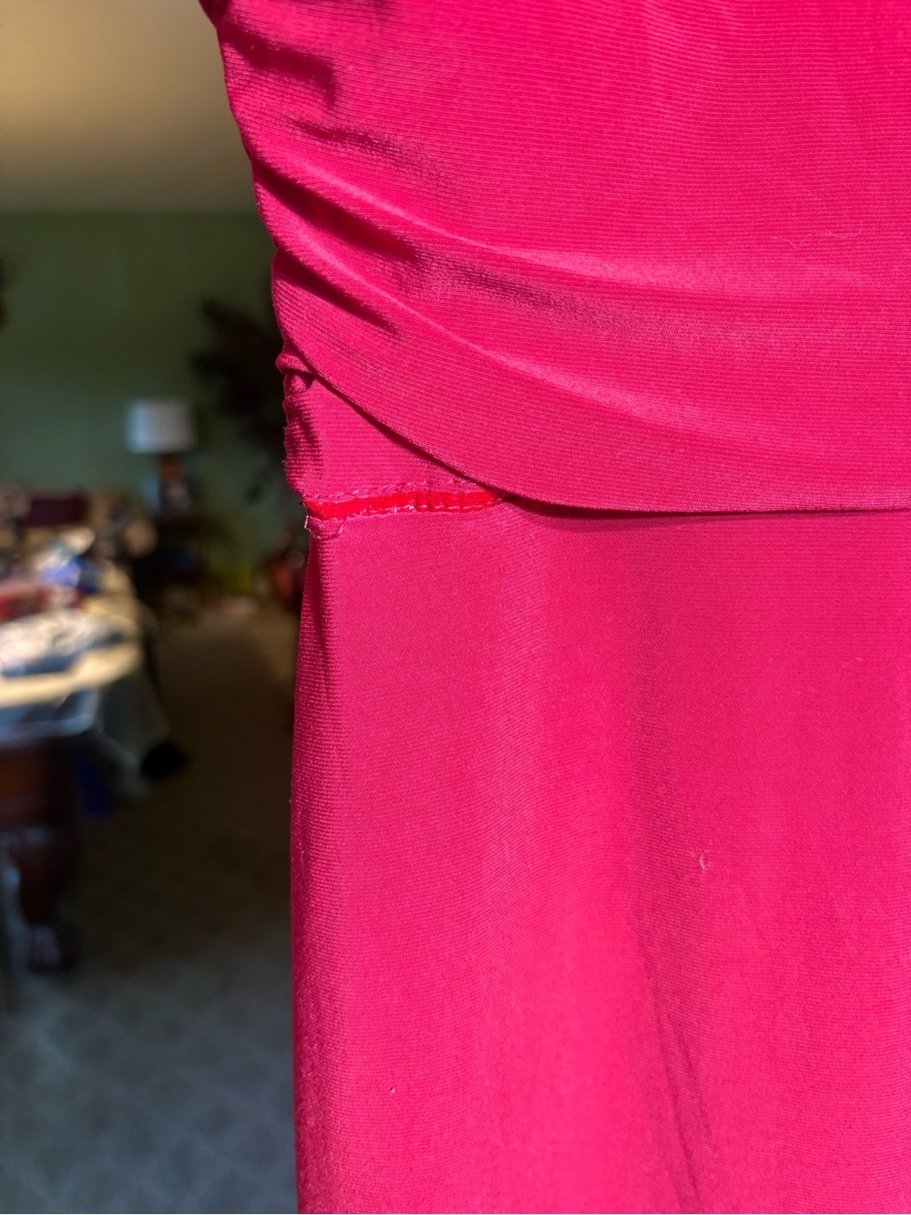 Chaps Crimson Red Faux Wrap Ruched V-Neck Midi Sheath Dress XL - Picture 4 of 5